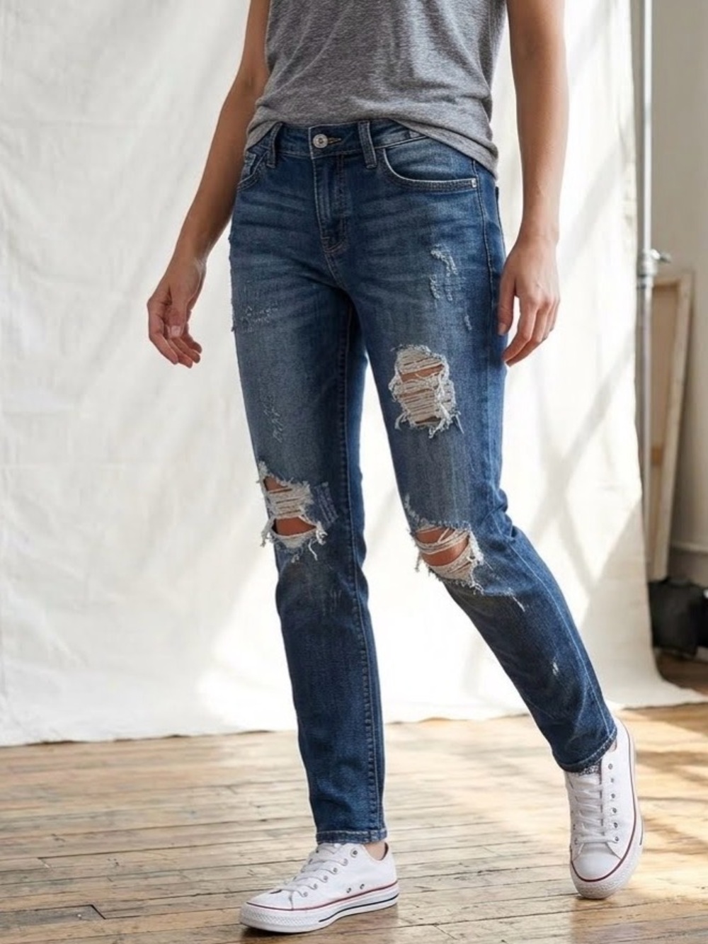 KanCan Dark Blue Distressed Women's Skinny Jeans